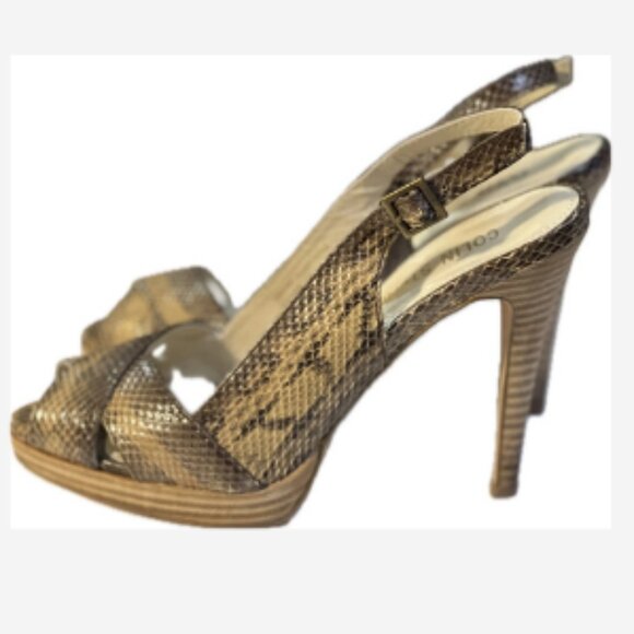Colin Stuart Heel Pump Snakeskin Leather Womens Size 6 Heel 4.5" Padded Open Toe - Picture 1 of 5